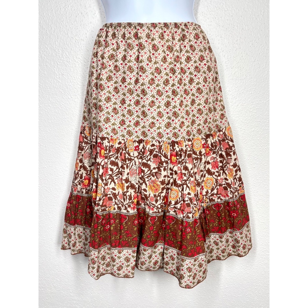 VTG Y2K Wet Seal Tiered Floral Mini Skirt Boho Cottagecore Brown Western USA EUC